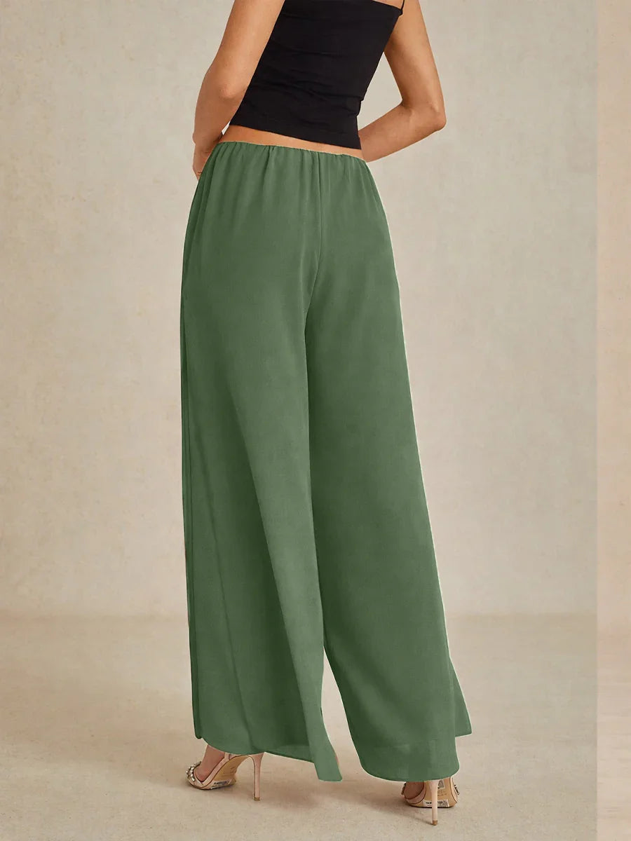 Rechte broek met chiffon split been overlay