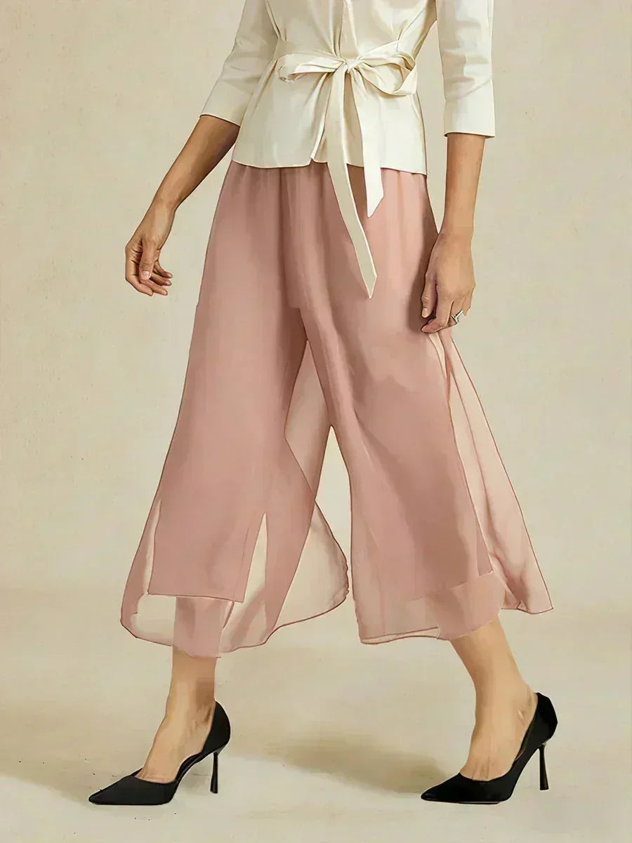Cropped Broek Met Rechte Pijp En Chiffon Split-Overlay