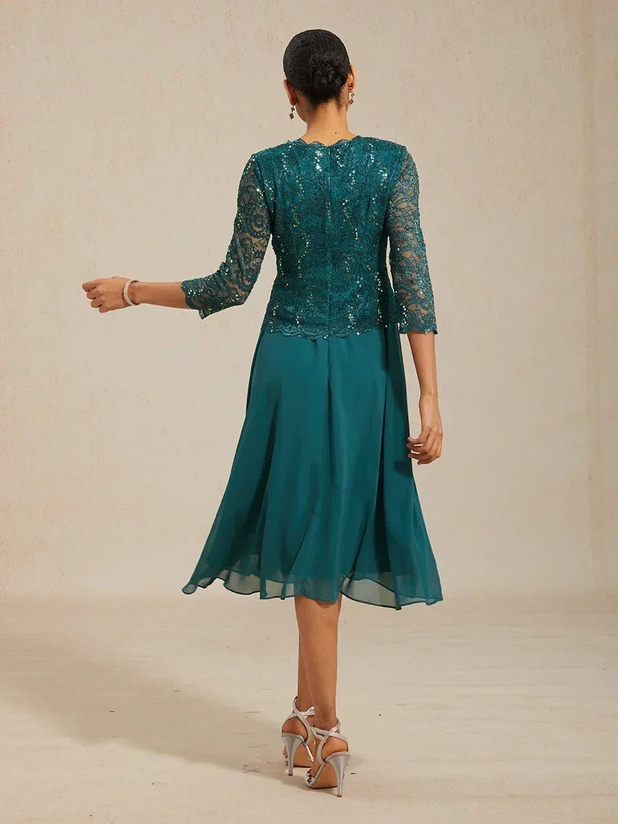 Elegante Kanten- en Chiffonjurk in Tea-lengte