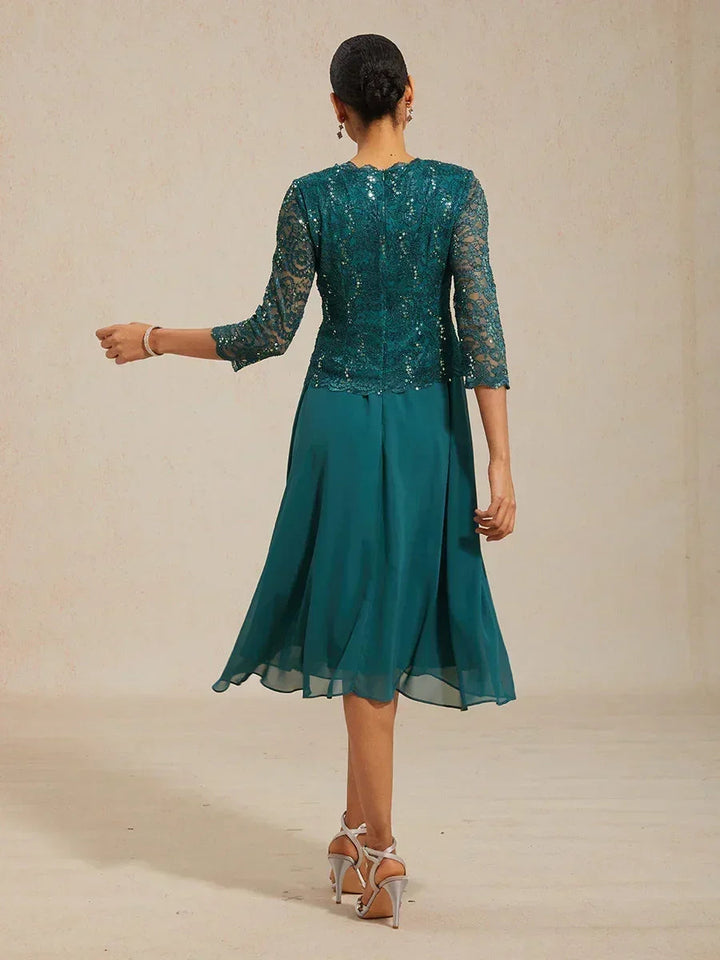 Elegante kanten- en chiffon theelange jurk
