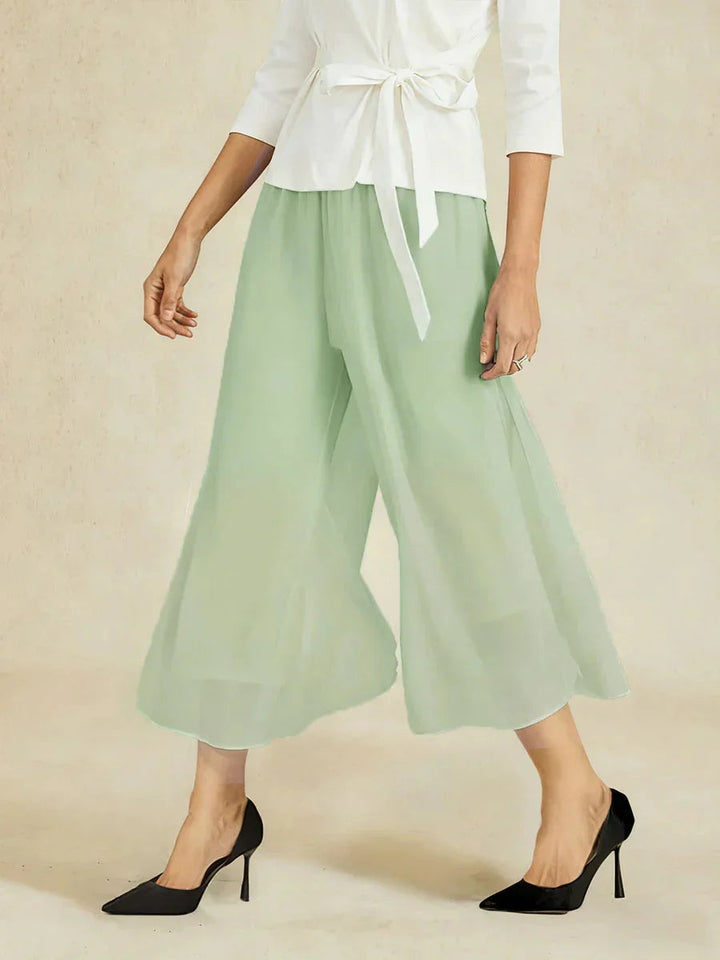 Broek Met Korte Lengte En Rechte Pijpen Met Chiffon Split-Overlay