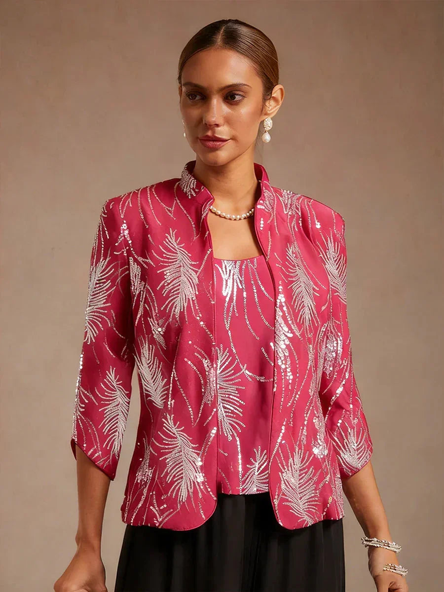 Elegant Twinset Met Mandarijnkraag En Pailletten