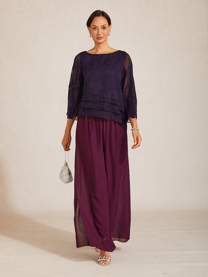 Straight Leg Pant With Chiffon Split Leg Overlay