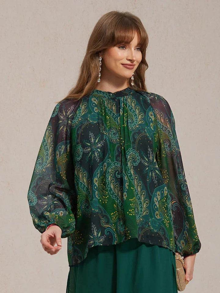 Paisley Chiffon Boerenblouse met Lange Lantaarmouwen