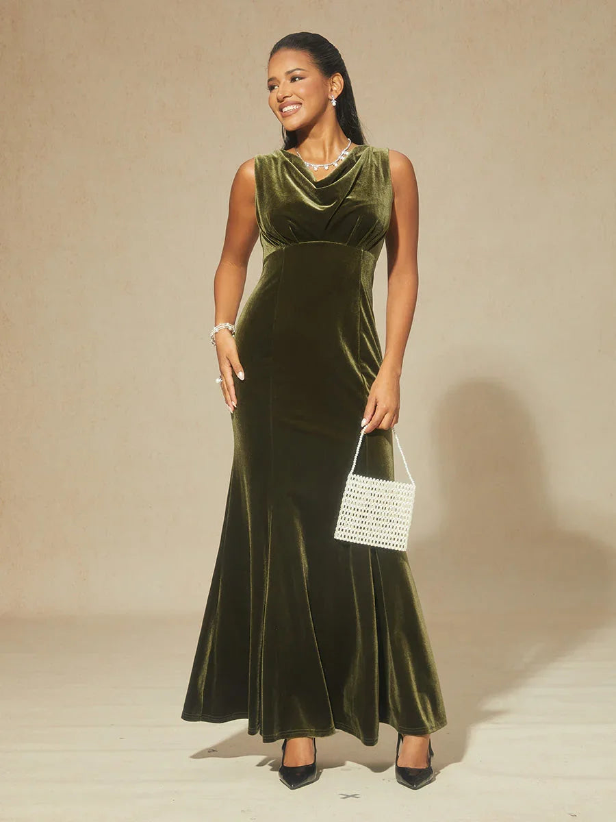 High-Stretch Fluwelen Mouwloze Maxi-Jurk