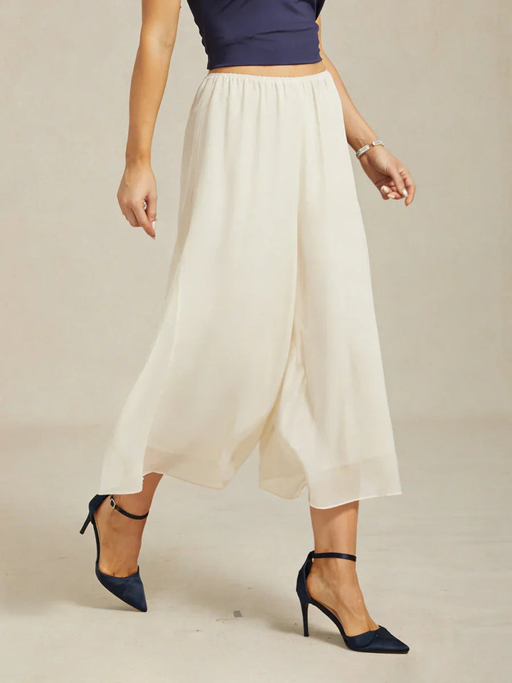 Cropped lengte rechte pijp broek met chiffon split pijp overlay
