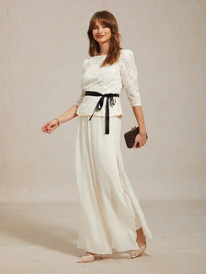 Broek Met Rechte Pijpen En Chiffon Split-Overlay