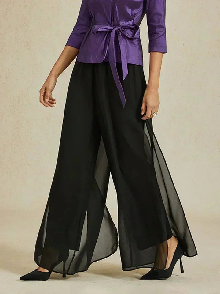 Broek Met Rechte Pijp En Chiffon Split-Overlaag