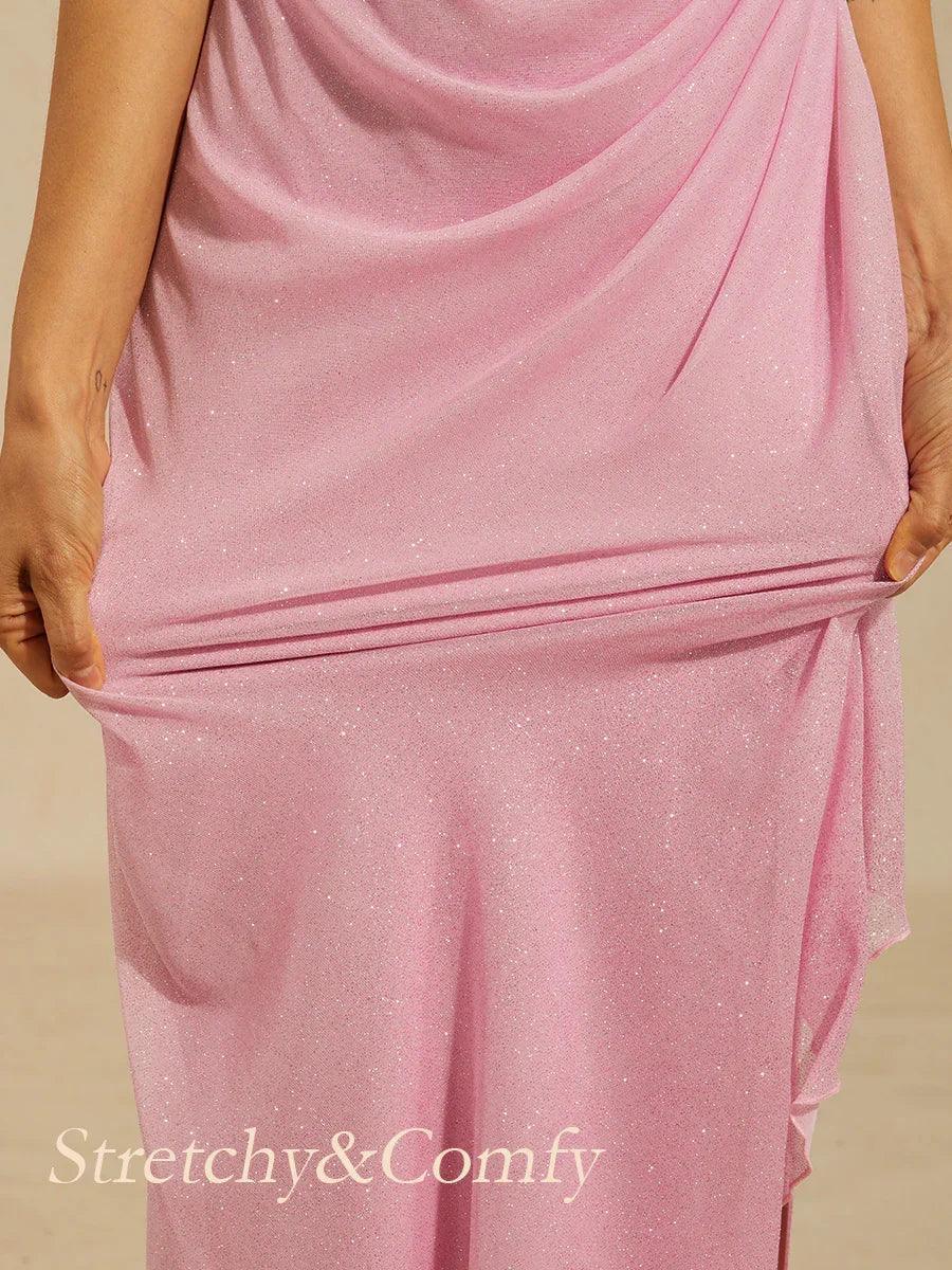 Enkellange Cold-Shoulderjurk van Glittermesh