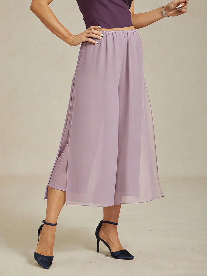 Cropped lengte rechte pijp broek met chiffon split pijp overlay