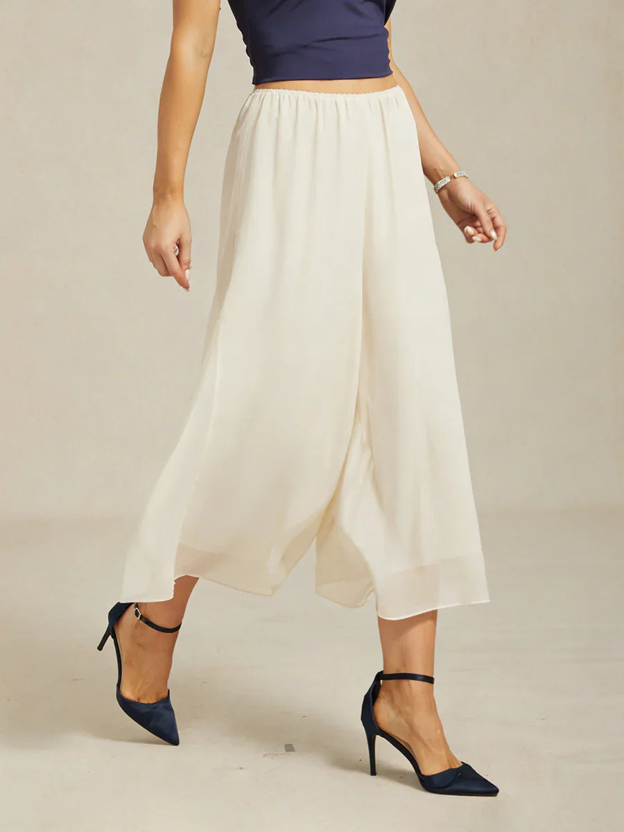 Cropped Broek Met Rechte Pijp En Chiffon Split-Overlay