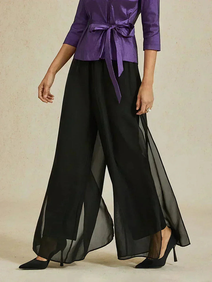 Straight Leg Pant With Chiffon Split Leg Overlay