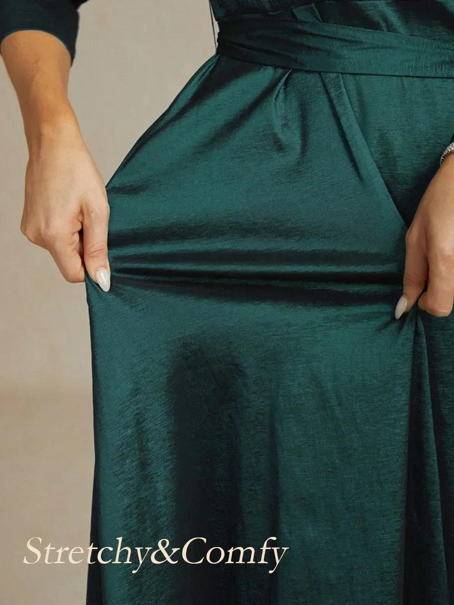 Stretch Taffeta Cocktailjurk Met Strikceintuur