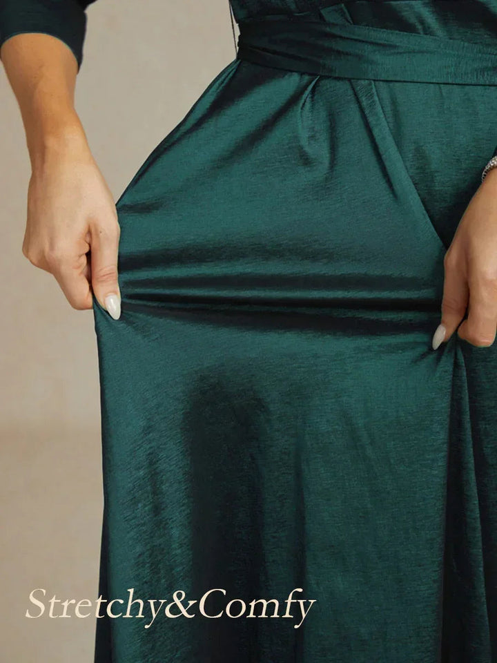 Stretch Taffeta Cocktailjurk Met Strikceintuur