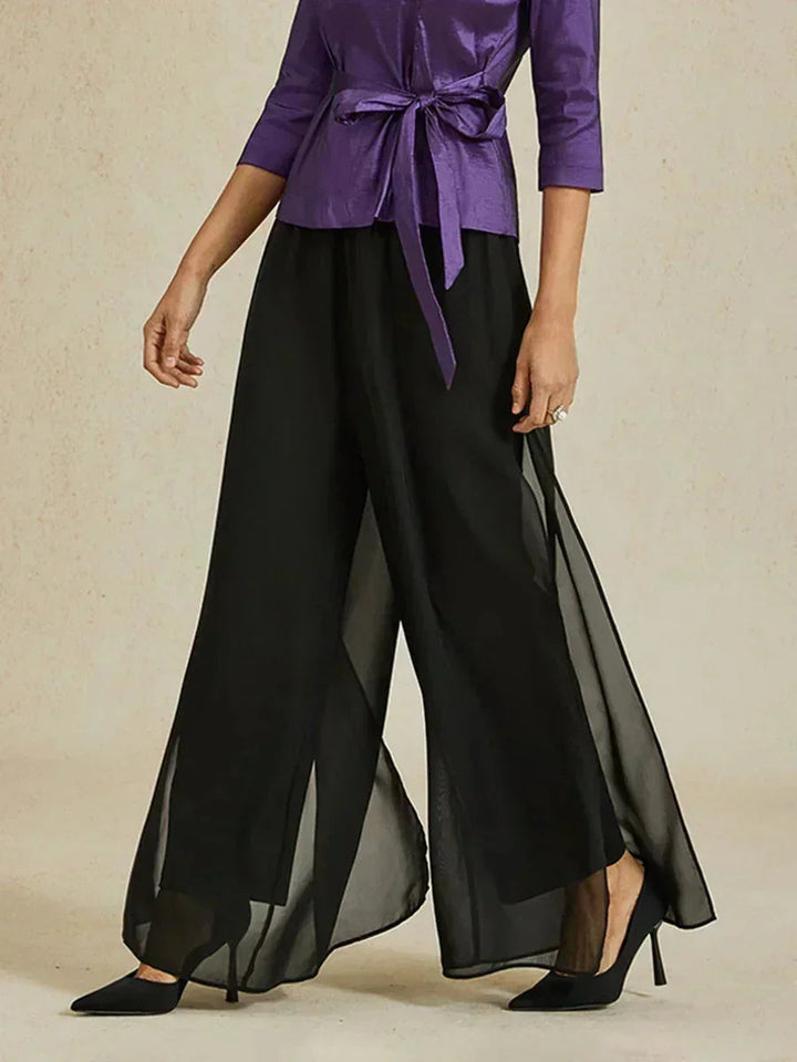 Kanten Broek Met Rechte Pijpen En Chiffon Split-Overlay