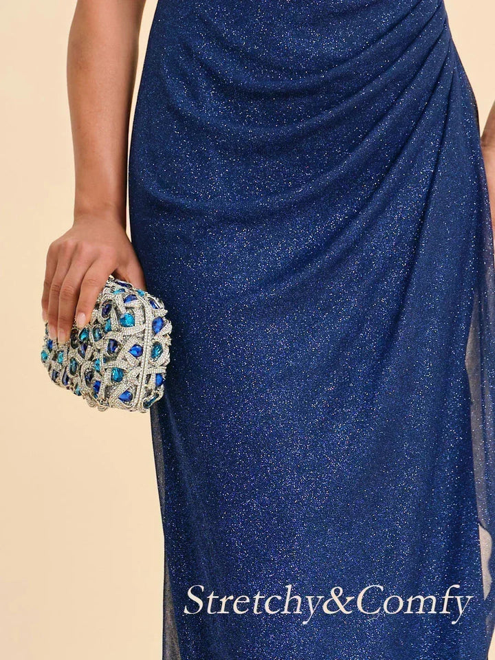 Enkellange Cold-Shoulderjurk van Glittermesh