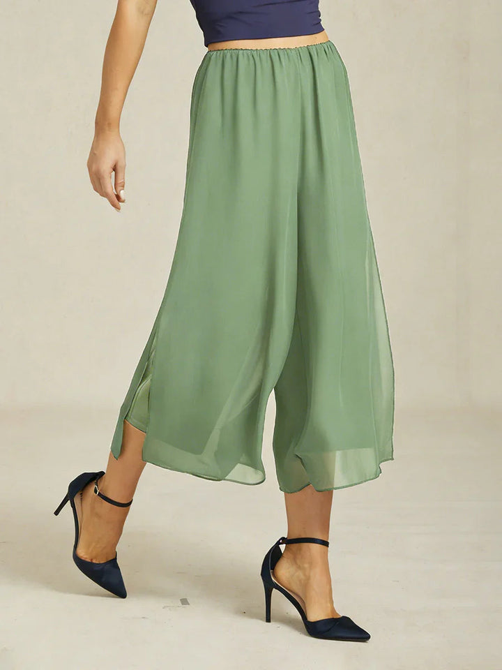 Cropped Broek Met Rechte Pijp En Chiffon Split-Overlay