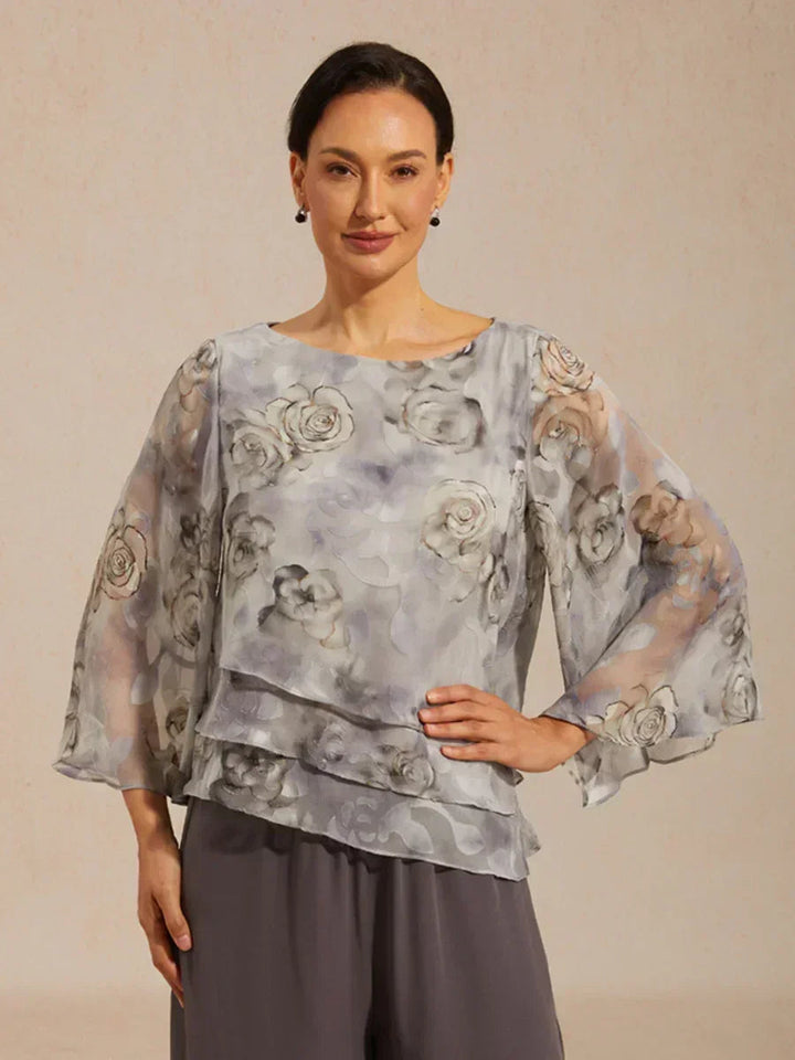 Gelaagde Chiffonblouse met Kant en Bloemenprint