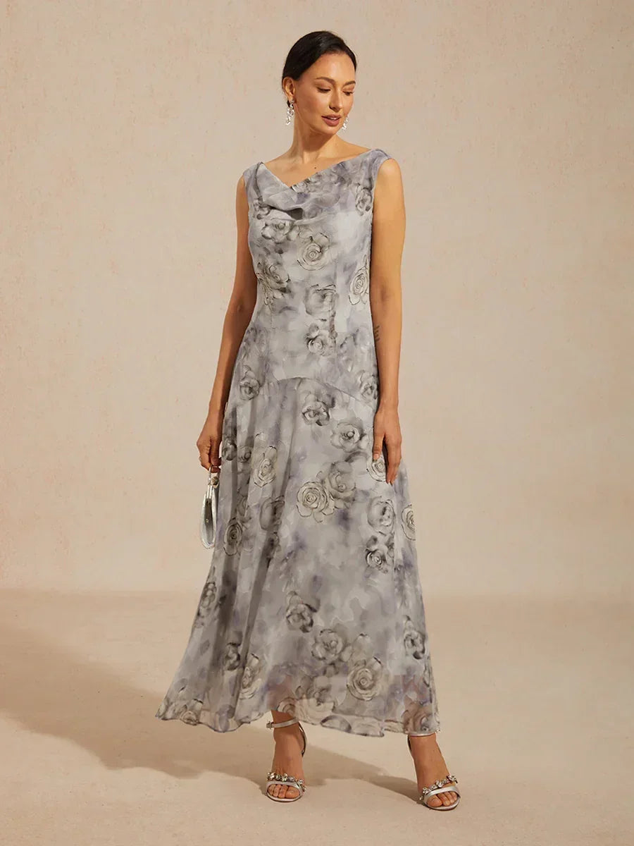 Bloemenprint jurk met col, theelange en volantzoom