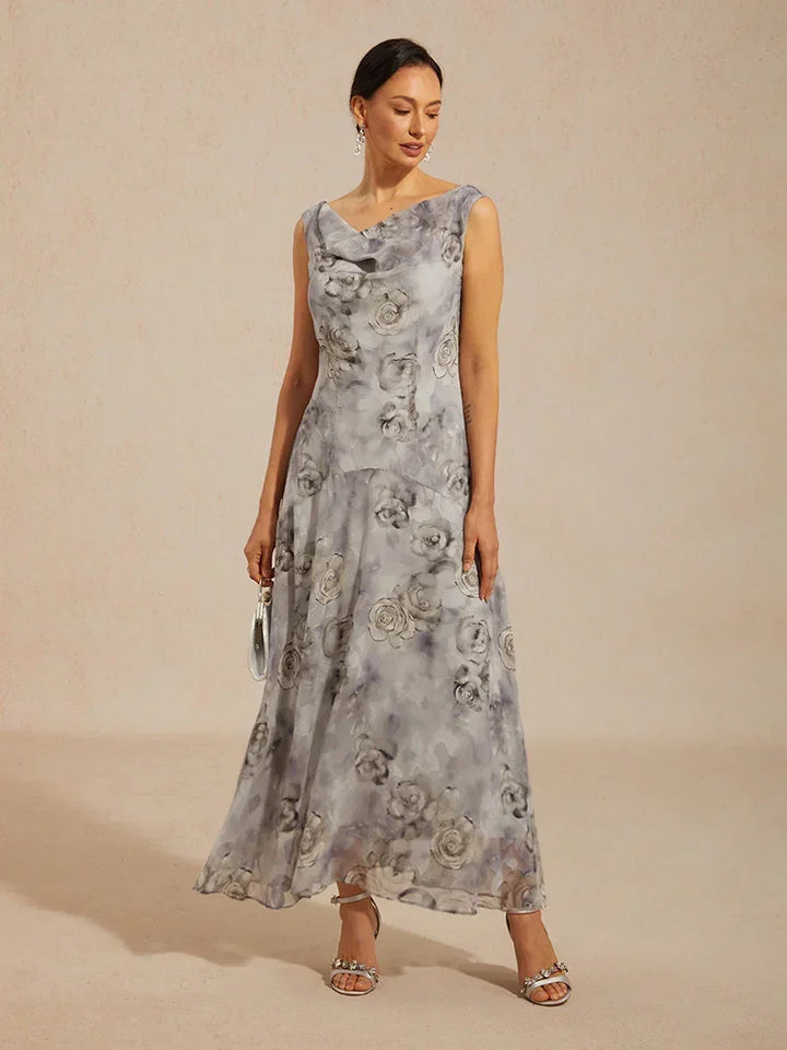 Bloemenprint jurk met col, theelange en volantzoom