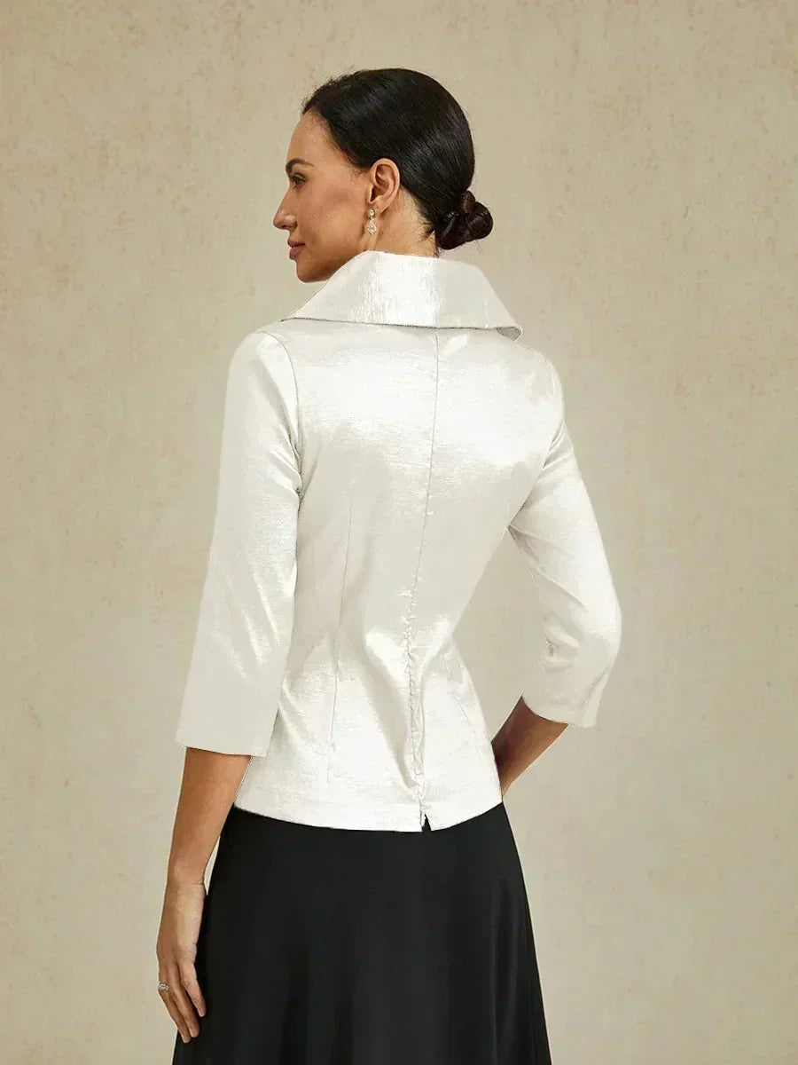 3/4 mouw stretch taffeta blouse met ceintuurdetail