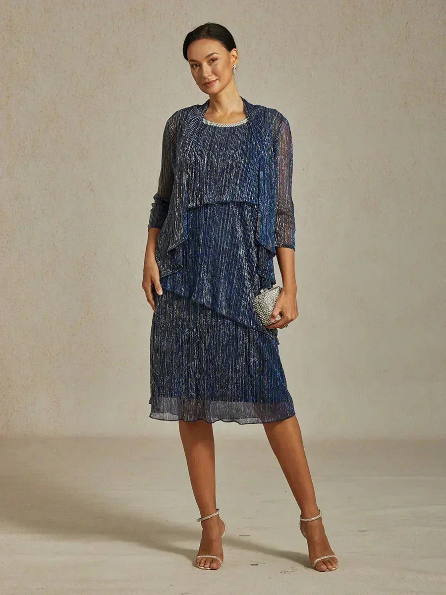 Metallic Geplooide Chiffon Lange Jas Met Gelaagd Ontwerp