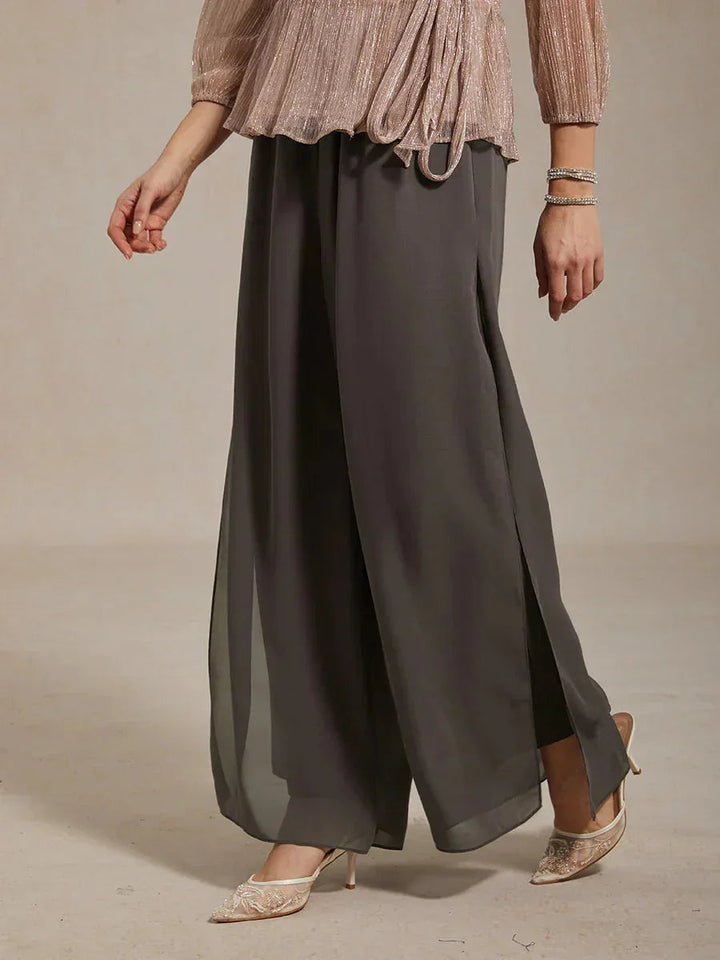 Rechte Broek Met Chiffon-Overlay En Split