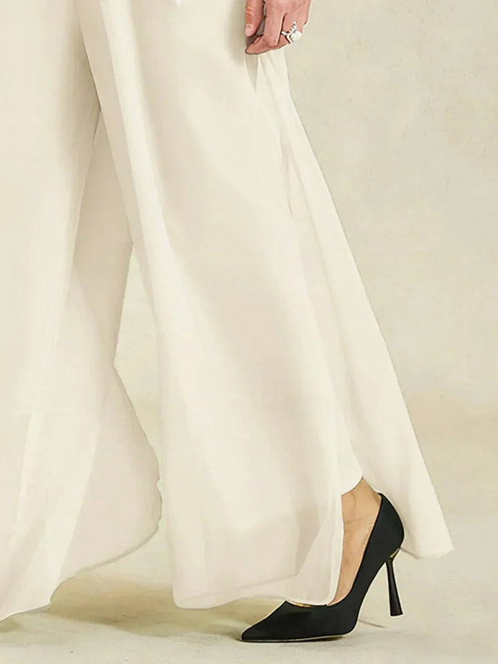 Rechte broek met chiffon split been overlay