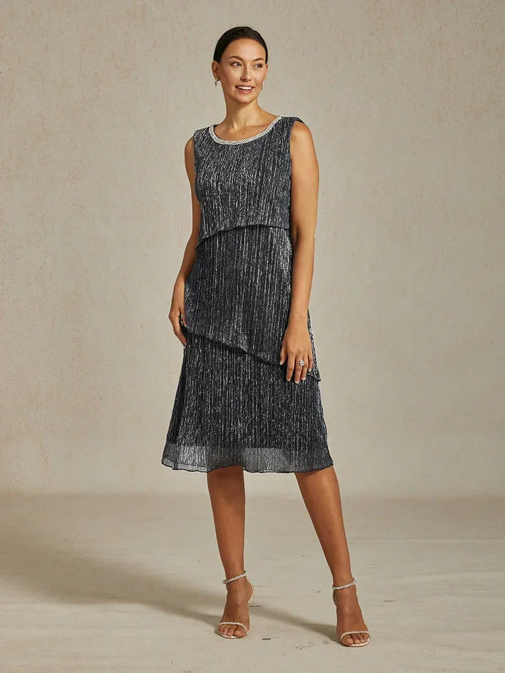 Metallic Geplooide Chiffon Lange Jasjejurk