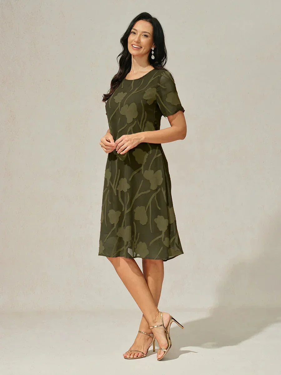 Transparante Chiffonjurk met Bloemenprint, Kniehoogte, A-lijn