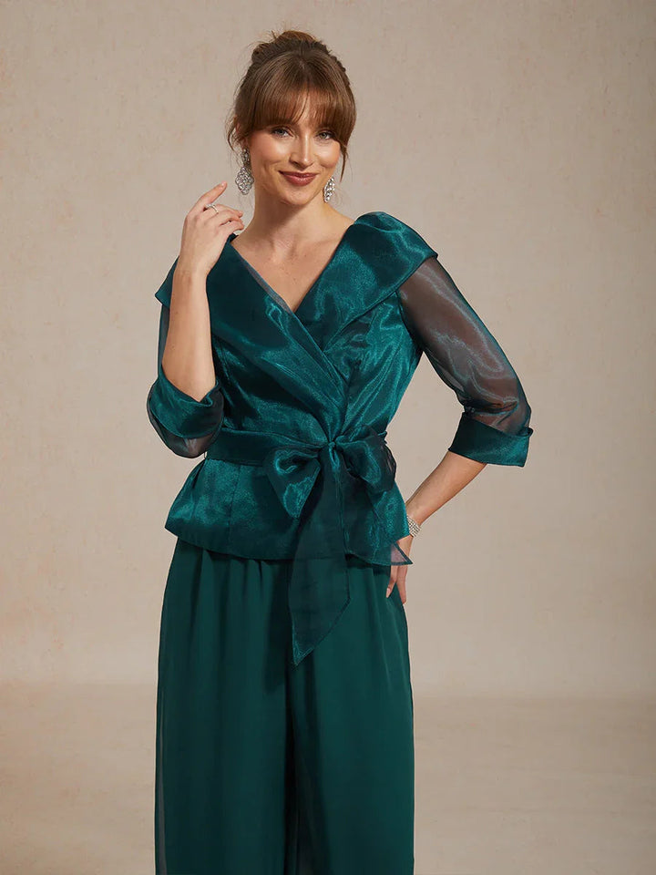 Transparante Organza Blouse met Kraag en Strik