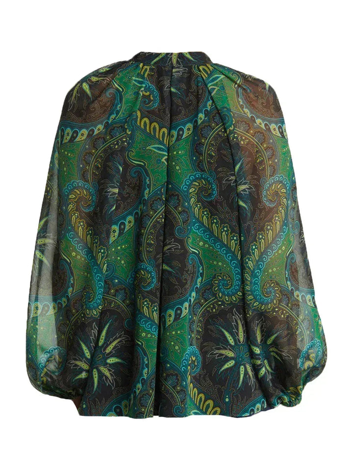 Paisley Chiffon Boerenblouse met Lange Lantaarmouwen