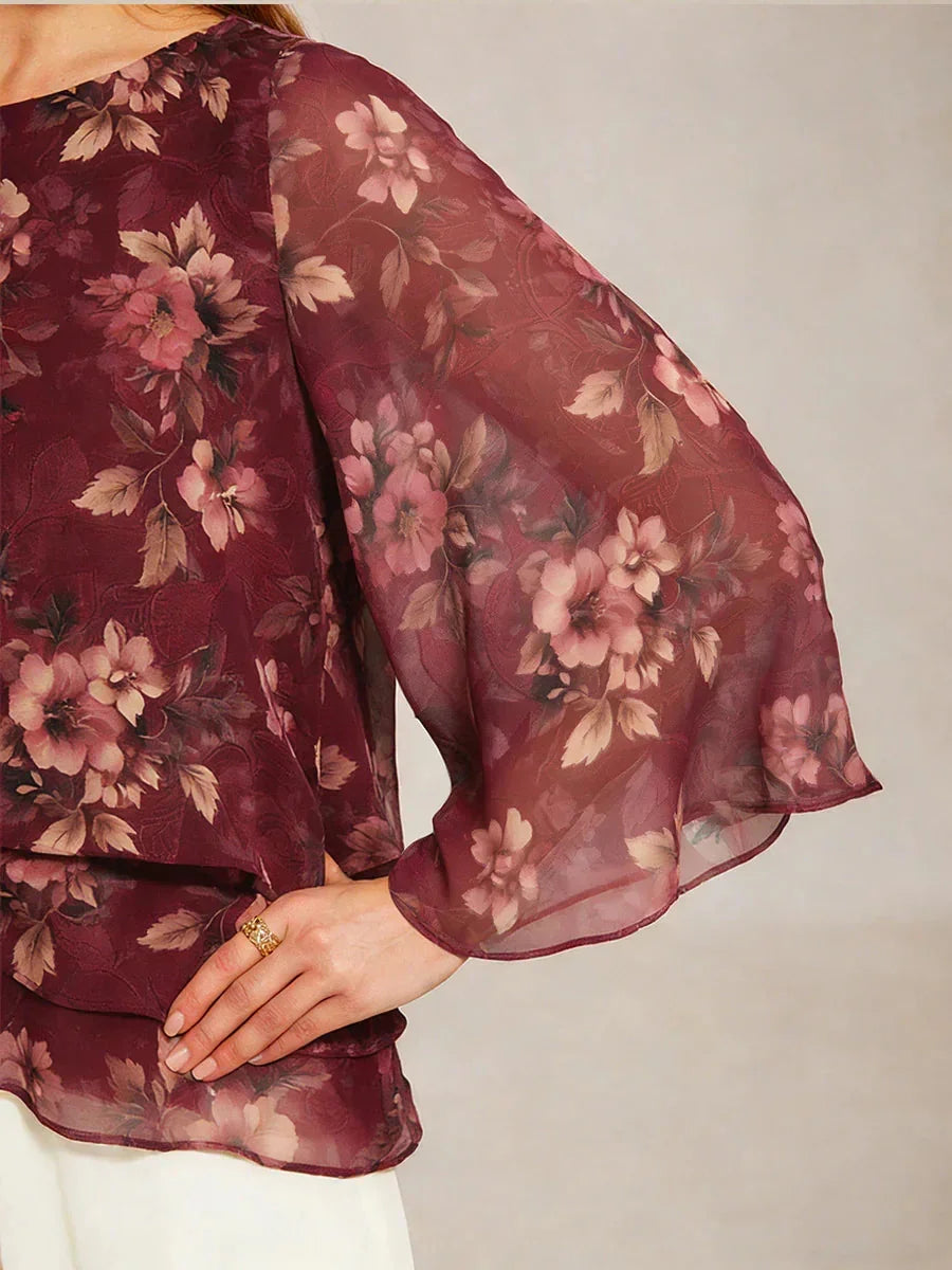 Gelaagde Chiffonblouse met Kant en Bloemenprint