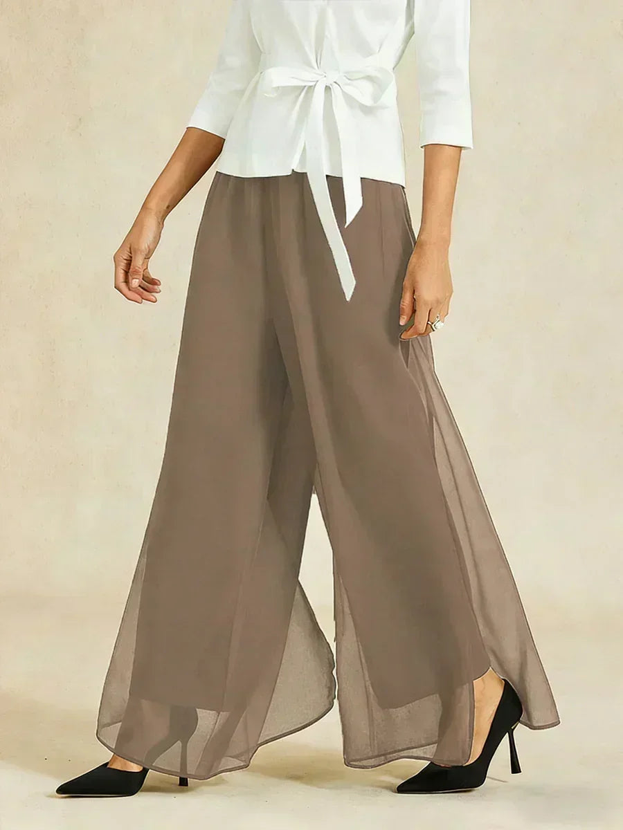 Rechte Broek Met Chiffon-Overlay En Split