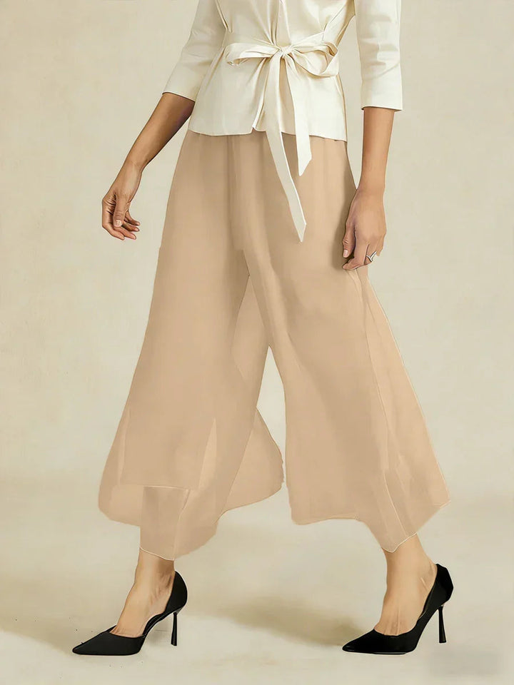 Cropped Broek Met Rechte Pijp En Chiffon Split-Overlay