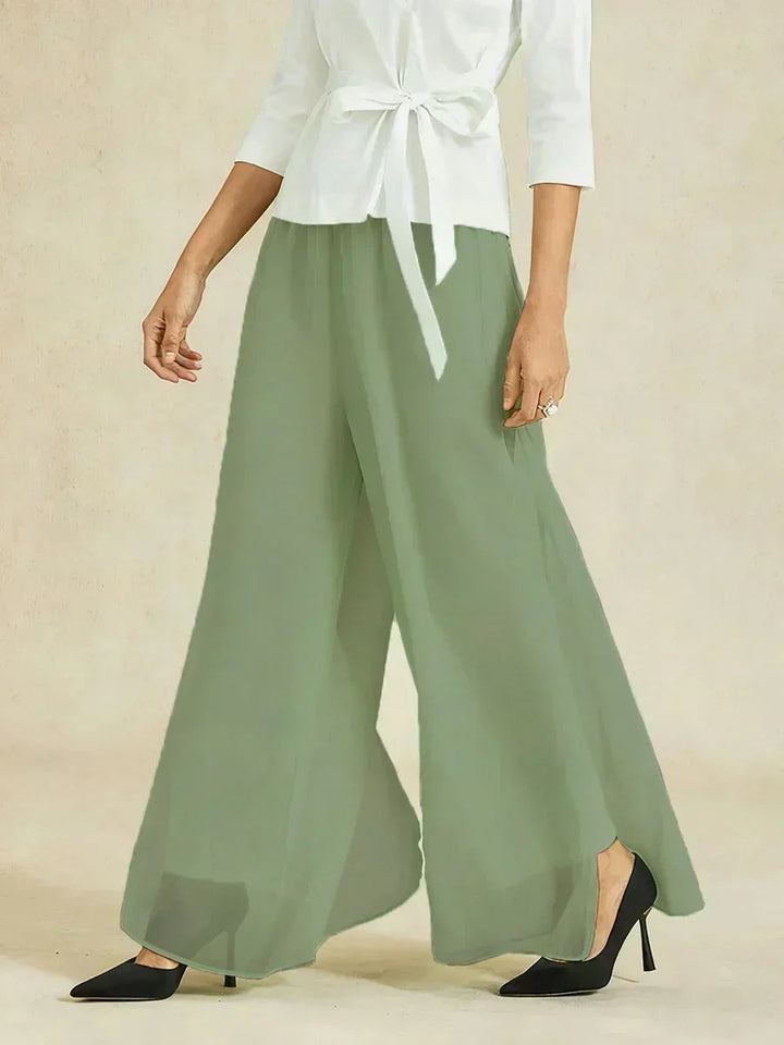 Rechte Broek Met Chiffon-Overlay En Split