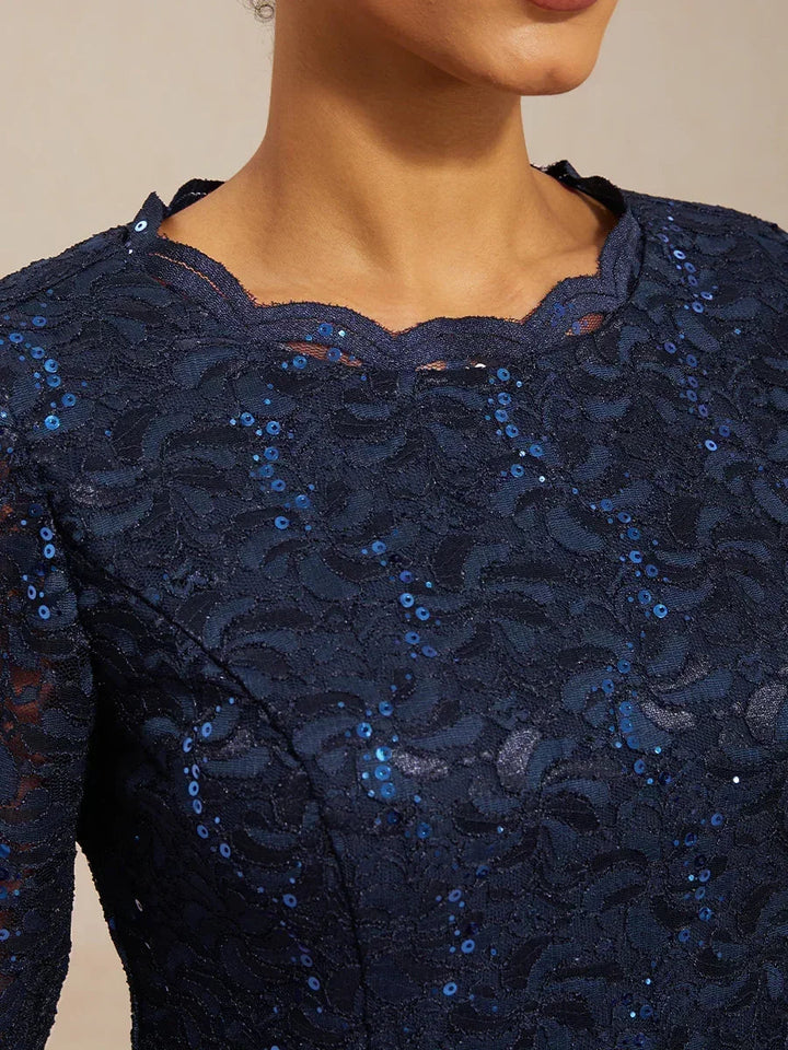 Elegante kanten- en chiffon theelange jurk