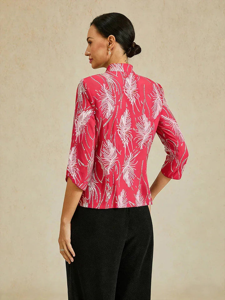 Elegant Twinset met Mandarijnkraag en Pailletten