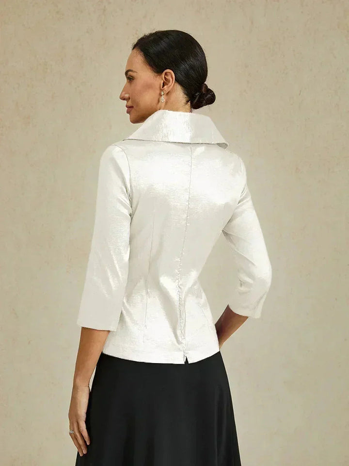 3/4-Sleeve Stretch Taffeta Blouse with Belt Detail