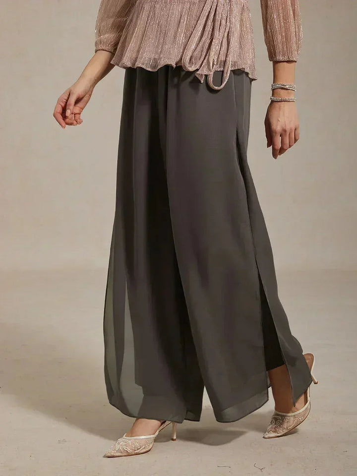 Broek Met Rechte Pijpen En Chiffon Split-Overlay