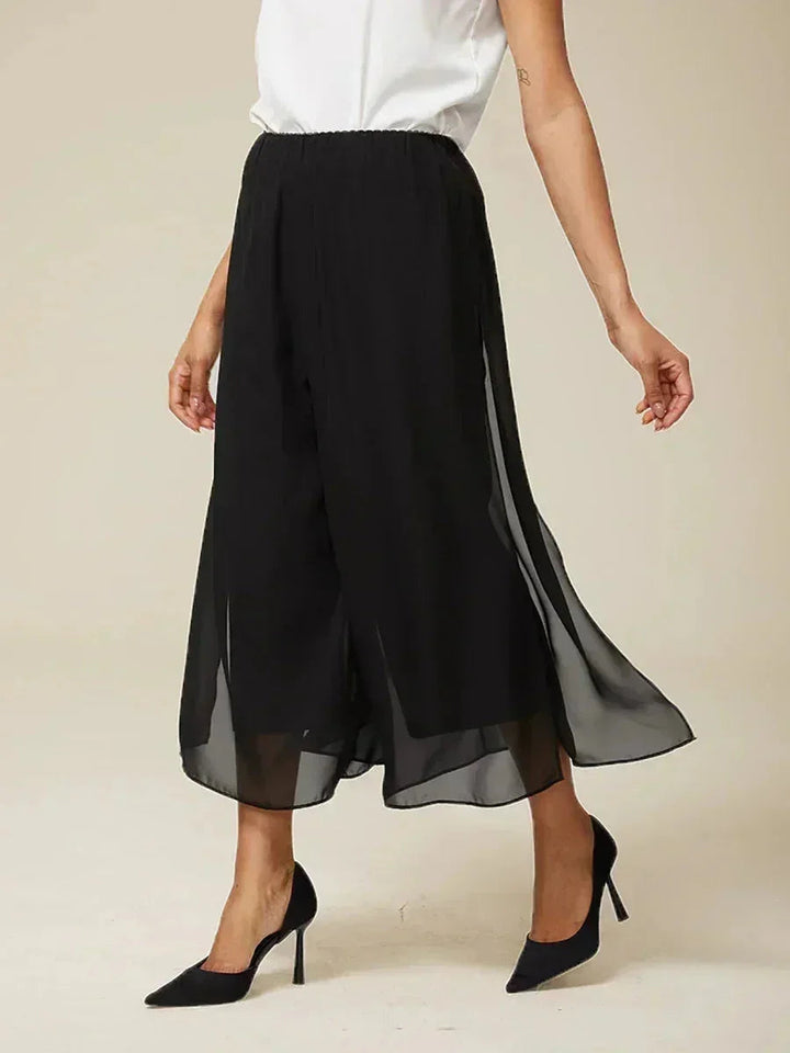 Pantalon Met Rechte Pijpen in Cropped Lengte met Chiffon Split-Overlay