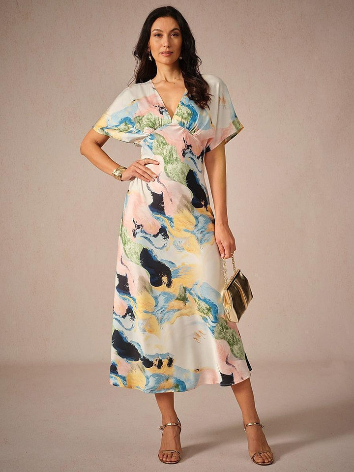 Satijn Tie-dye Marmerprint Maxi-jurk
