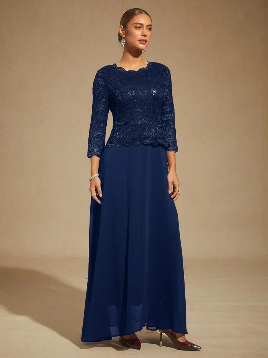 Elegante Kant- en Chiffonjurk tot op de Vloer