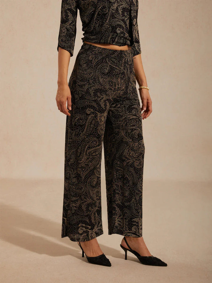 Paisley Gebreide Broek met Rechte Pijpen en Subtiele Pailletten