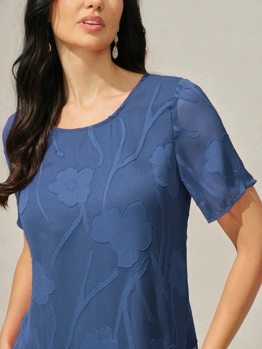 Transparante Chiffonjurk met Bloemenprint, Kniehoogte, A-lijn