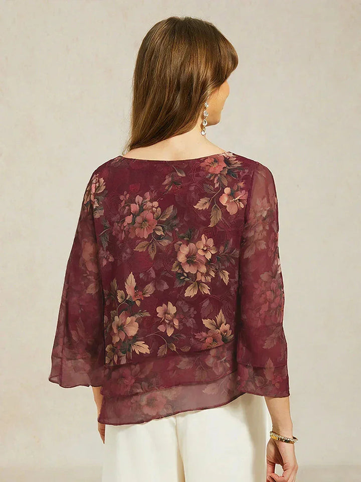 Gelaagde Chiffonblouse met Kant en Bloemenprint