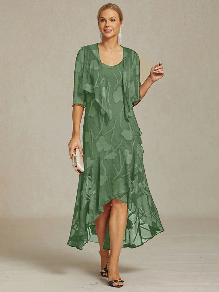 Bloemenchiffon Mouwloze Avondjurk met Asymmetrische Zoom