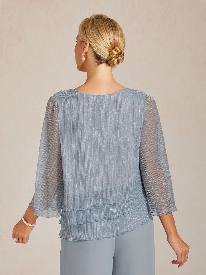 Metallic Geplooide Chiffonblouse met Asymmetrische Lagen