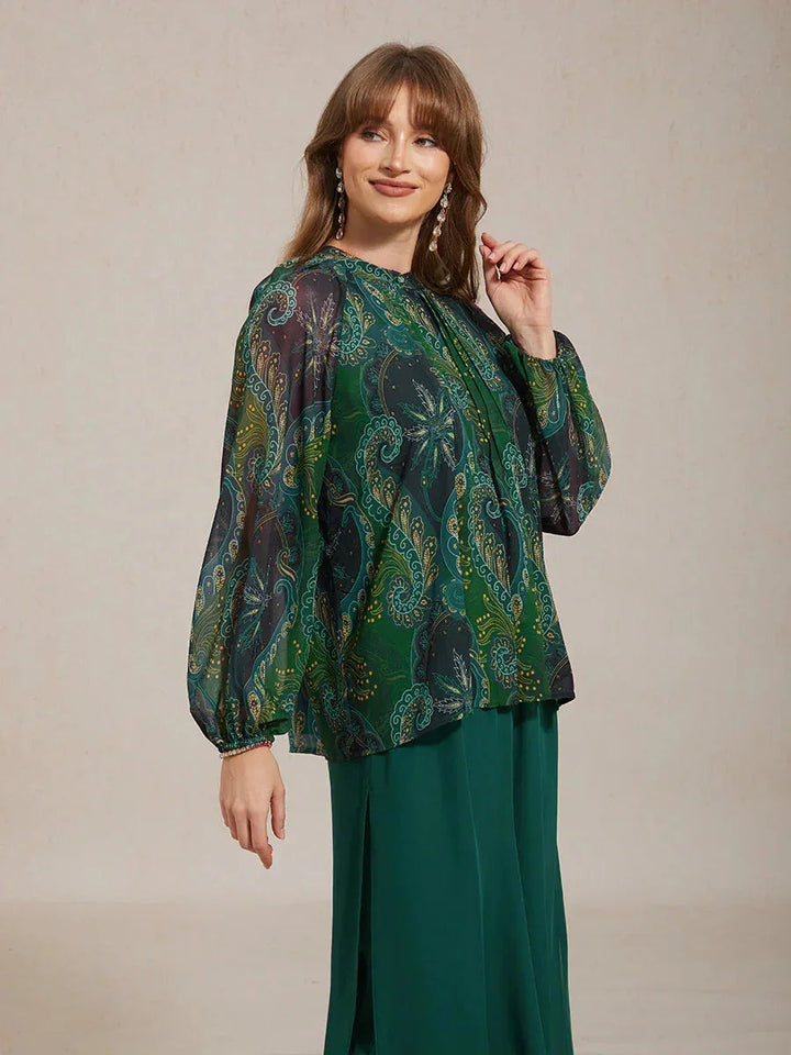 Paisley Chiffon Boerenblouse met Lange Lantaarmouwen