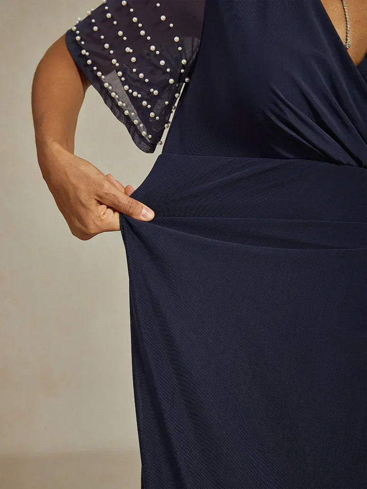 Elegante Formele Jurk met Versierde Fluttermouwen